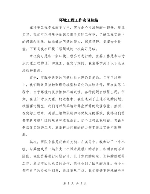 环境工程工作实习总结