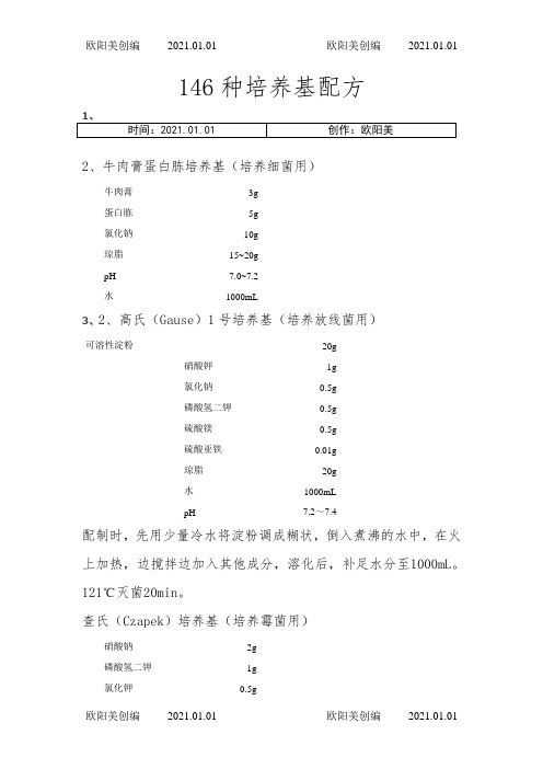 各种培养基配方之欧阳美创编