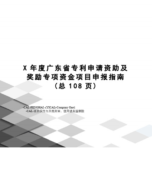 X年度广东省专利申请资助及奖励专项资金项目申报指南