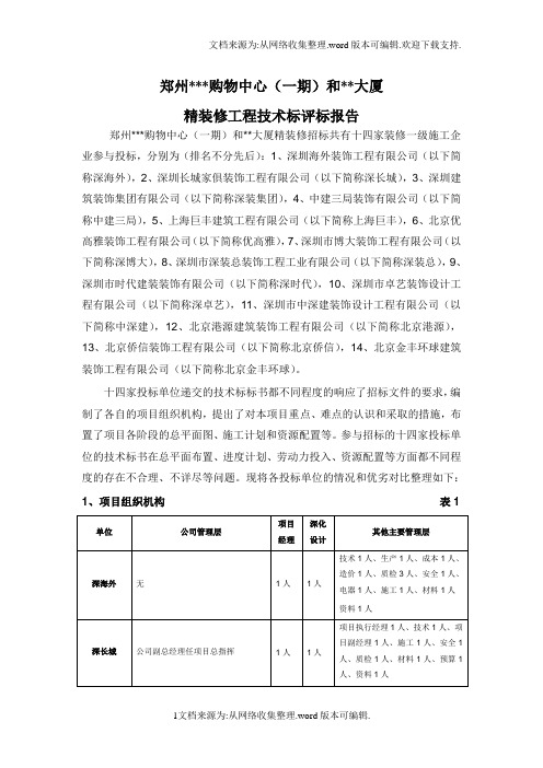 购物中心和大厦精装修工程技术标评标报告