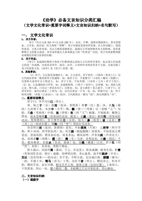 《劝学》必备文言知识分类汇编(文学文化常识+字词释义+知识归纳+名句默写)