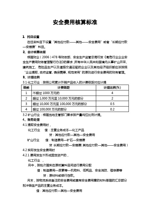 安全费用核算标准