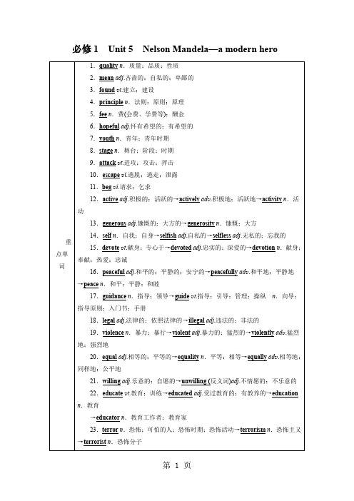 备战高考人教版英语一轮复习讲义及单元检测：必修1 Unit 5  Nelson Mandela含答案解析-最新教育文档