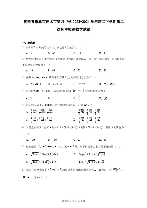 陕西省榆林市神木市第四中学2023-2024学年高二下学期第二次月考检测数学试题