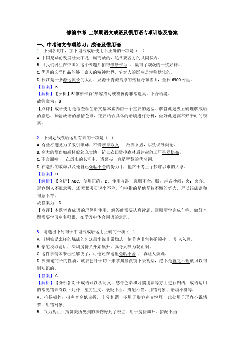 部编中考 上学期语文成语及惯用语专项训练及答案