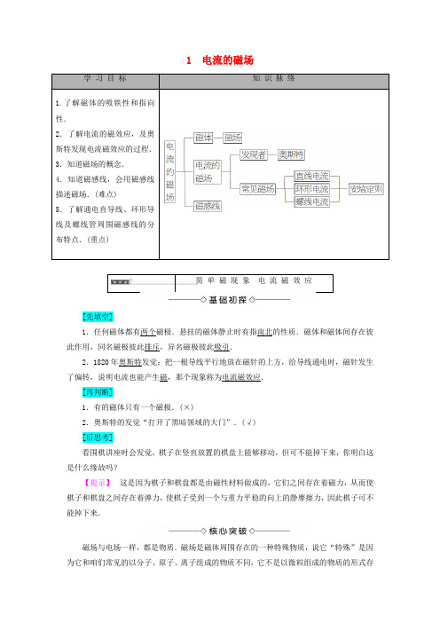 2017_2018学年高中物理第2章电流与磁场1电流的磁场教师用书教科版选修1_1