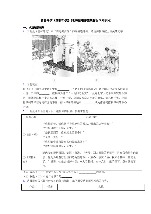 名著导读《儒林外史》同步检测附答案解析5知识点