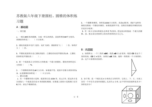 苏教版六年级下册圆柱、圆锥的体积练习题