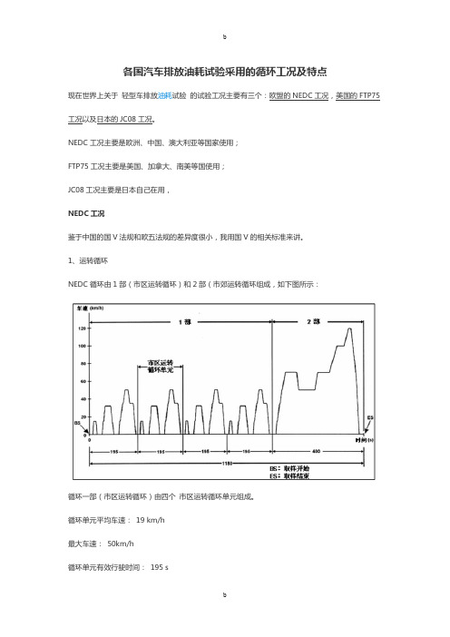 各国汽车排放油耗试验采用的循环工况及特点