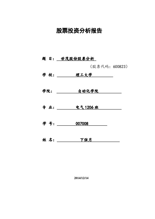 上海世茂股票投资分析报告文案