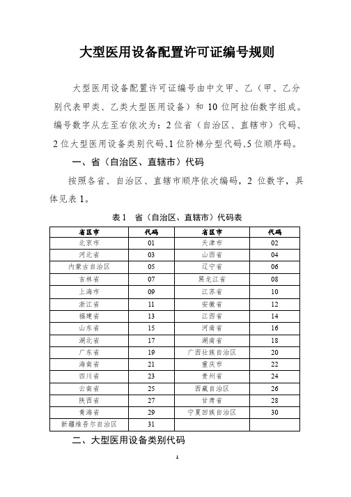 大型医用设备配置许可证编号规则