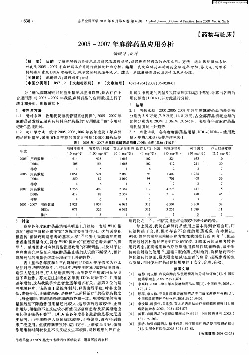 2005-2007年麻醉药品应用分析