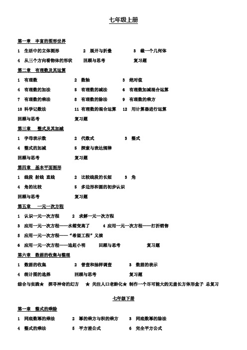 2019版最新北师大版初中数学7-9年级教材目录汇总