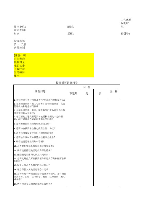 T0102投资和融资内部控制的了解-调查问卷