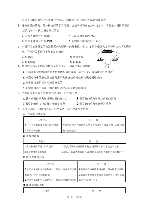 人教版初中毕业会考模拟物理试卷含答案解析