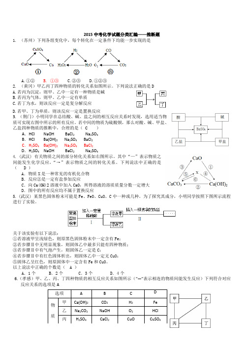 2015年全国中考化学真题分类汇编—推断题