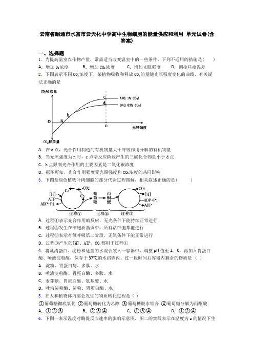 云南省昭通市水富市云天化中学高中生物细胞的能量供应和利用 单元试卷(含答案)