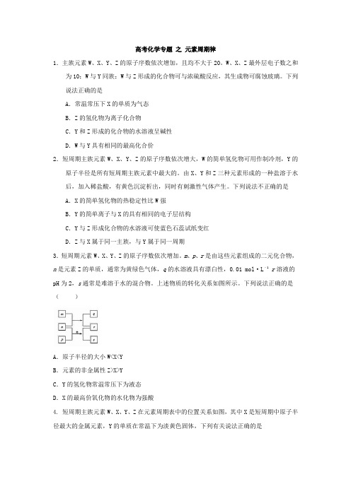 高考化学全国卷Ⅰ专题———元素周期表推断