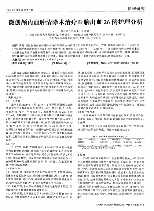 微创颅内血肿清除术治疗丘脑出血26例护理分析