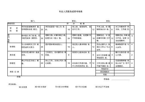 专业人员服务成绩考核表