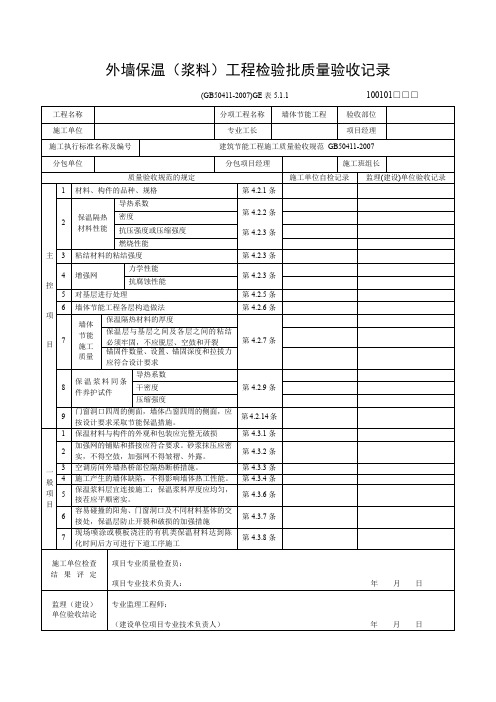 外墙保温(浆料)工程检验批质量验收记录