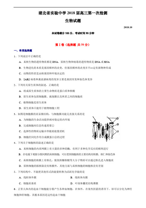 最新-湖北省实验中学2018届高三第一次检测生物试题 精