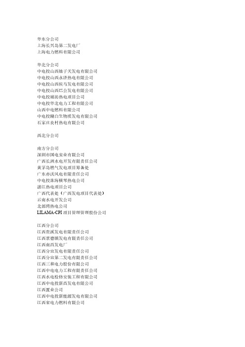 【免费下载】中电投所属电厂名录