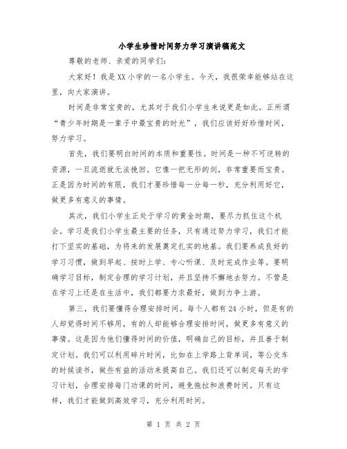 小学生珍惜时间努力学习演讲稿范文