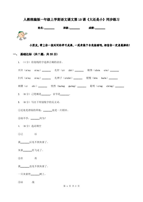 人教统编版一年级上学期语文课文第10课《大还是小》同步练习