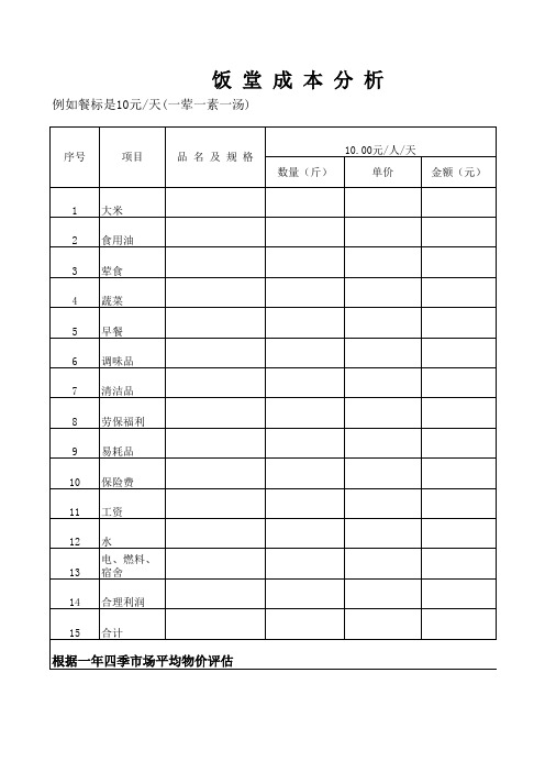 饭堂成本分析表