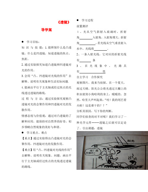 八年级物理上册 透镜导学案(无答案)人教新课标版