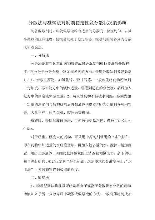 分散法与凝聚法对制剂稳定性及分散状况的影响