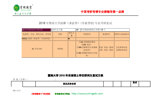 2016年暨南大学法律(非法学)(专业学位)专业考研复试线复试科目复试方案复试经验分享