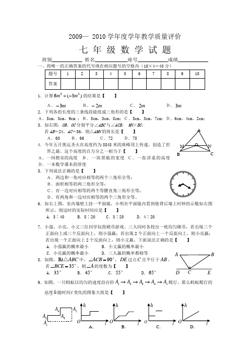 2010年七年级下期中教学质量评价数学试题