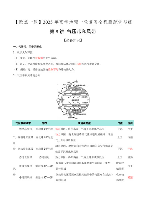 第9讲气压带和风带(知识清单)-【聚焦一轮】2025年高考地理一轮复习全程跟踪讲与练(解析版)