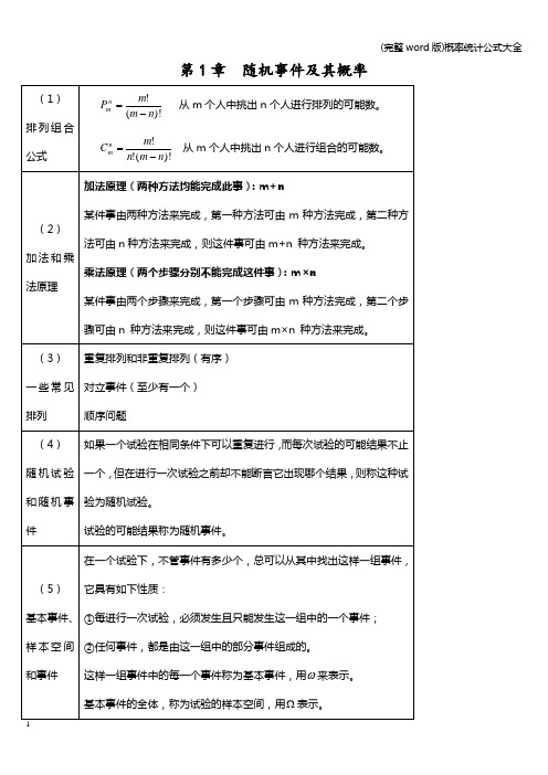 (完整word版)概率统计公式大全