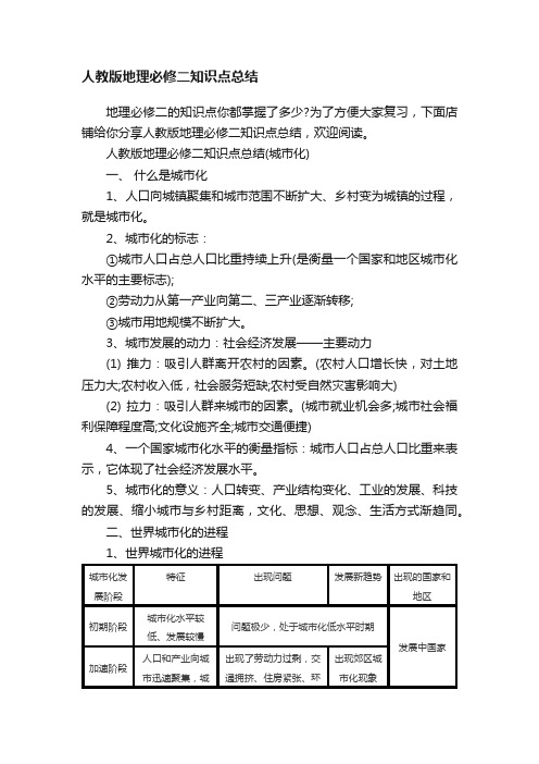 人教版地理必修二知识点总结