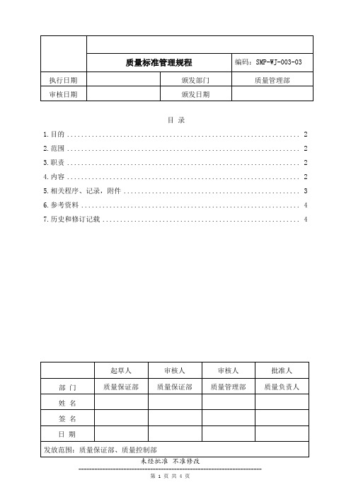 药品生产企业管理文件 SMP-WJ-003-03 质量标准管理规程