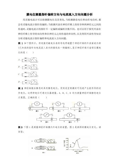 膜电位测量指针偏转方向与电流流入方向问题分析