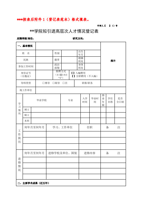 宁德师范学院拟引进高层次人才情况登记表【模板】