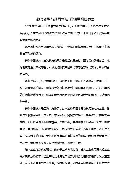 战略转型与共同富裕 温铁军观后感言