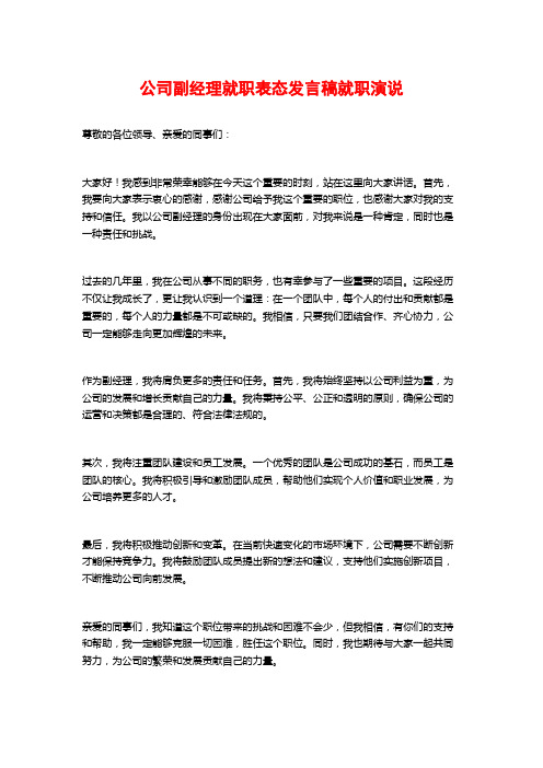 公司副经理就职表态发言稿就职演说