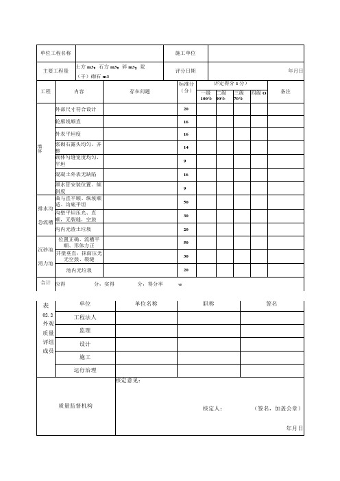 2023年外观质量评分表