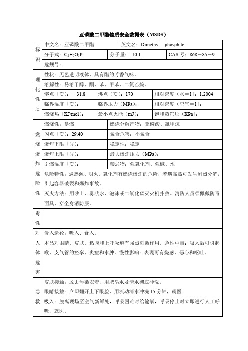 亚磷酸二甲酯物质安全数据表(MSDS)