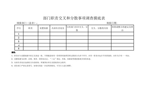 部门职责交叉和分散事项调查摸底表