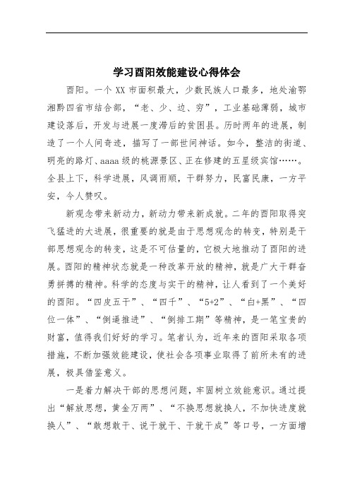 学习酉阳效能建设心得体会