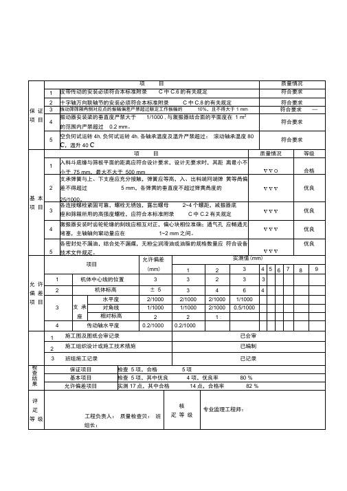 振动筛分项工程质量检验评定表