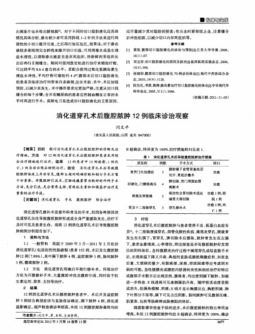 消化道穿孔术后腹腔脓肿12例临床诊治观察