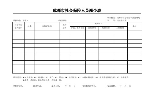 成都市社会保险减少表-模板