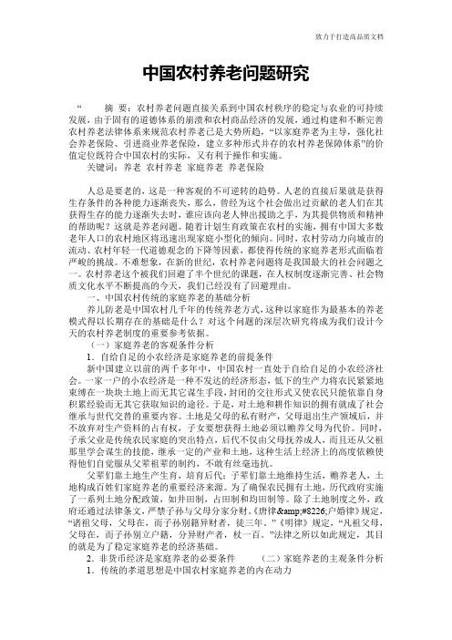 中国农村养老问题研究